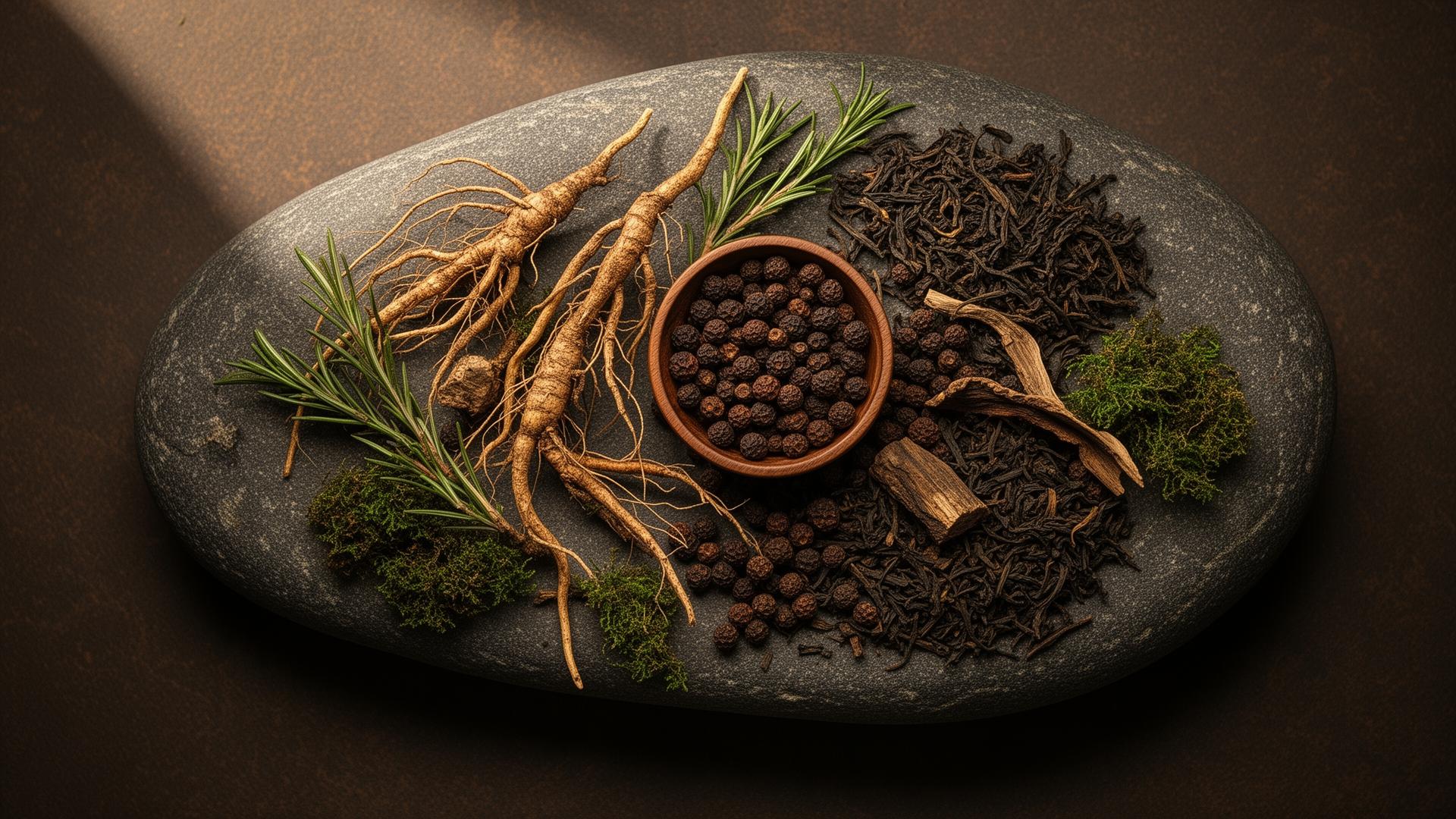Herbs arranged on stone