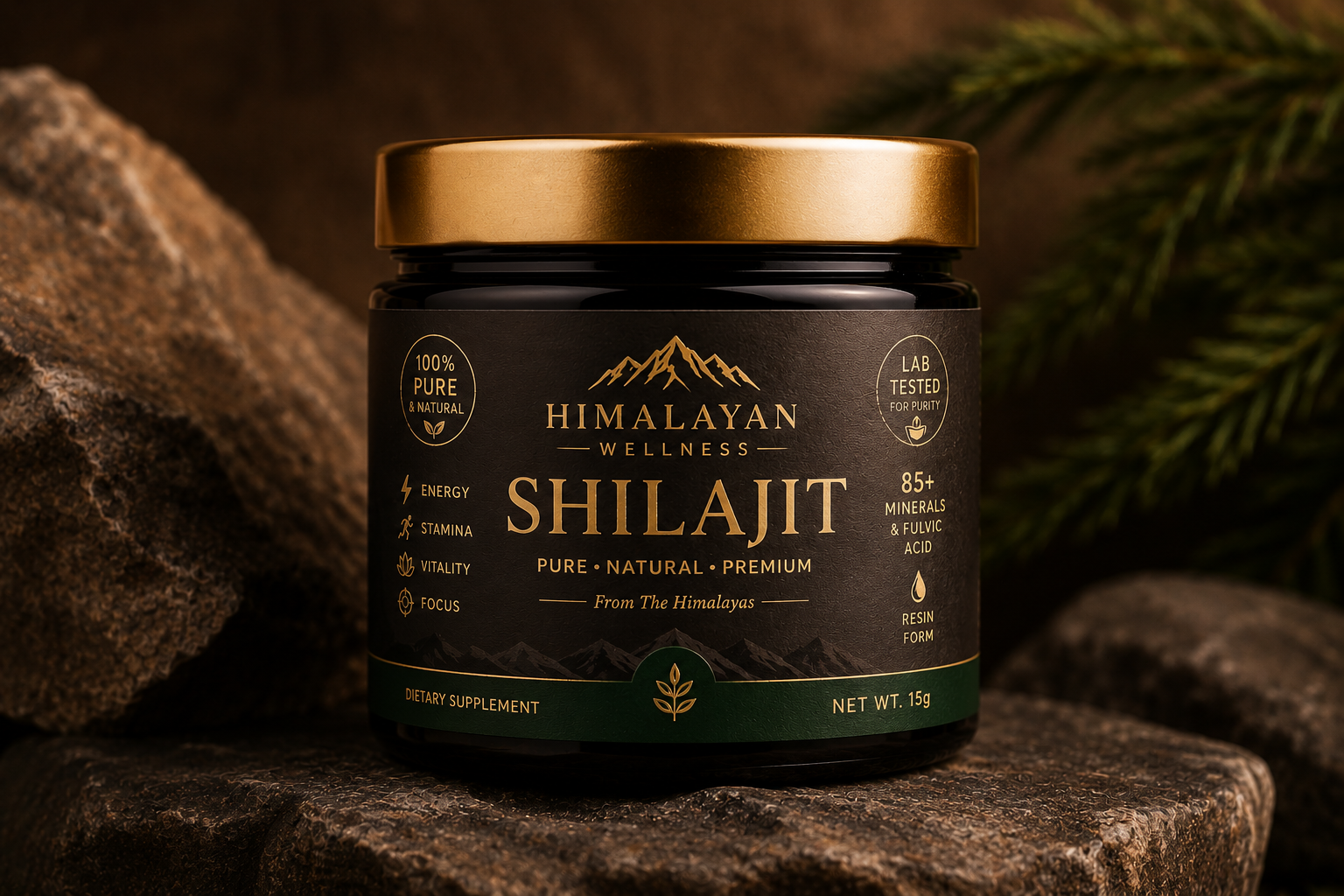 Himaal Pure Himalayan Shilajit — 15g trial-size jar from Nepal