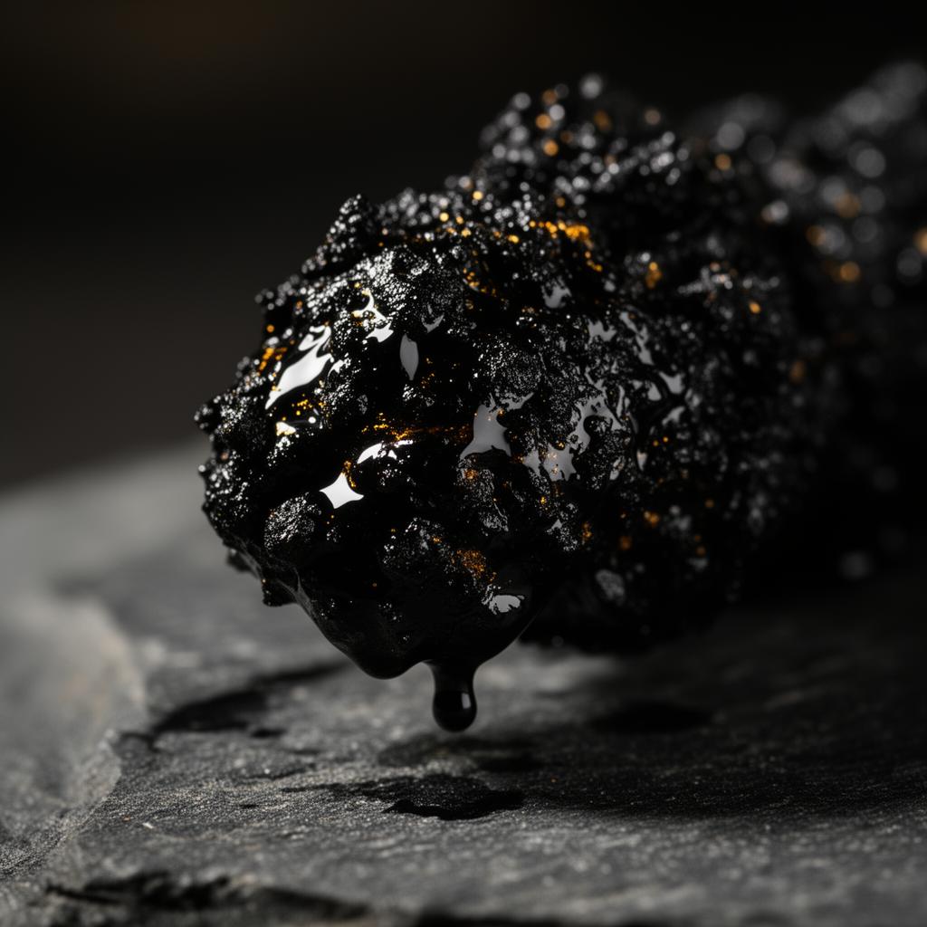 Glossy Himalayan Shilajit resin close-up